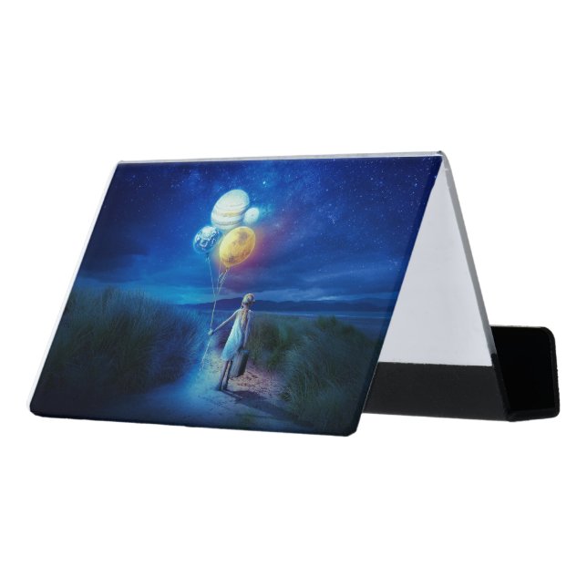 Surreal Moving to Her Future  Desk Business Card Holder (Angled Back)