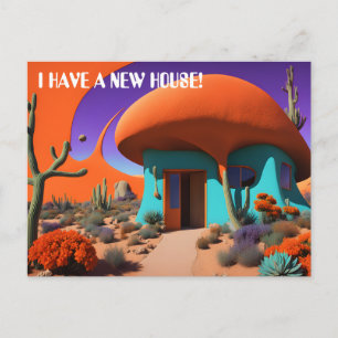 Surreal Mushroom House New Address Postcard