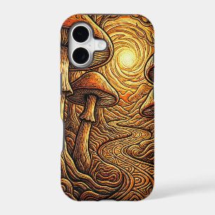 Surreal Mystical Glowing Golden Mushroom Forest iPhone 17 Case