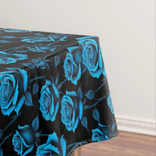 Surreal Neon Blue Roses Tablecloth