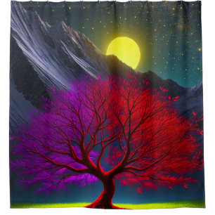Surreal Neon Tree Night Shower Curtain