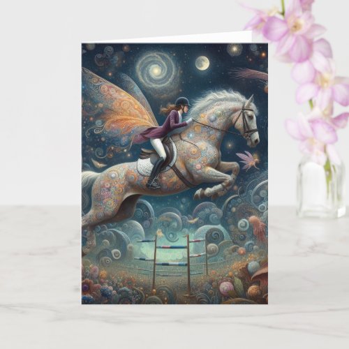 surreal night showjumping fairy card