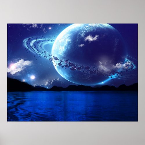 Surreal Night Time Planet Poster