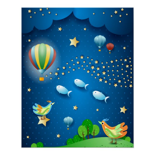 Surreal night with balloons and wave of stars post poster (Front)