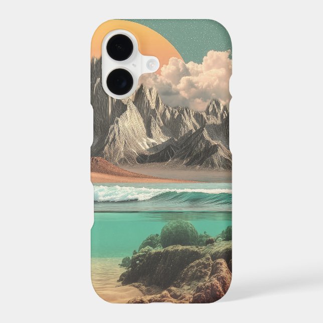 Surreal Ocean and Mountain Landscape with Waves iPhone Case (Back)