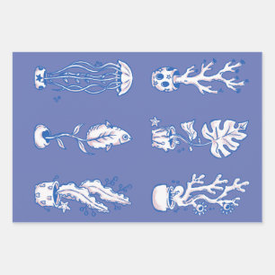 Surreal Ocean Botanicals Wrapping Paper Sheets