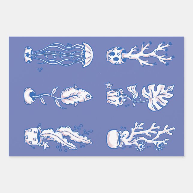 Surreal Ocean Botanicals Wrapping Paper Sheets (Front)