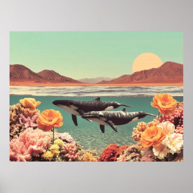 Surreal Ocean Scene With Whales And Coral Poster (Front)