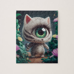 Surreal One Eyed Zebra Kitty Jigsaw Puzzle