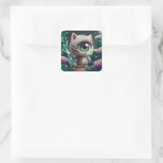 Surreal One Eyed Zebra Kitty Square Sticker