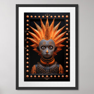 Surreal Orange Ethnic Tribal Mystique Headdress  Framed Art