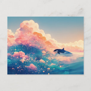 Surreal Orca Pink Blossom Sunset Postcard