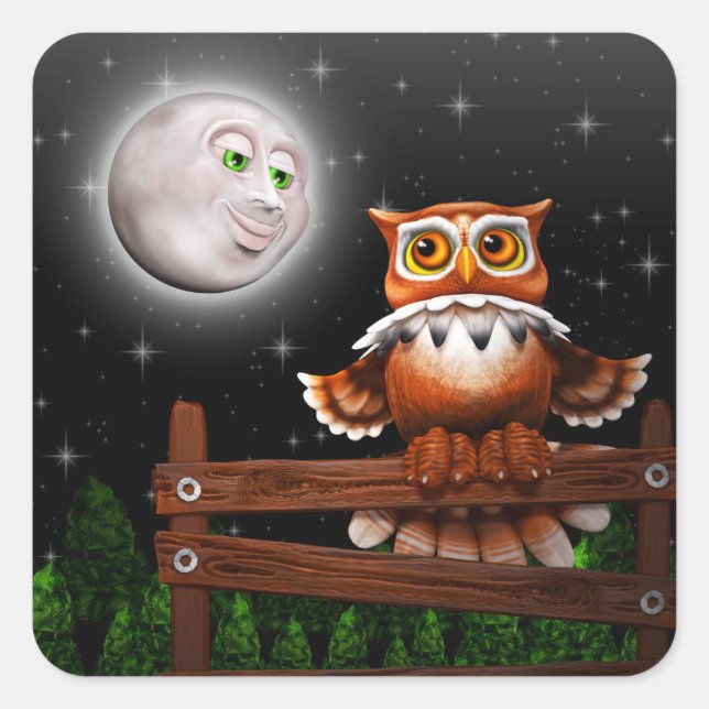 Surreal Owl and Moon Stickers (Front)