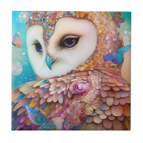 Surreal Owl Fantasy Art Ceramic Tile