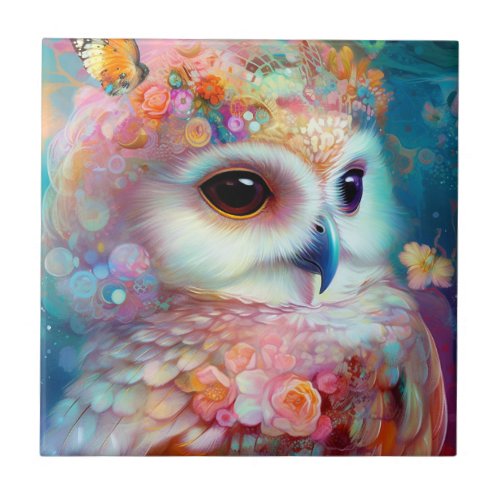 Surreal Owl Fantasy Art Ceramic Tile