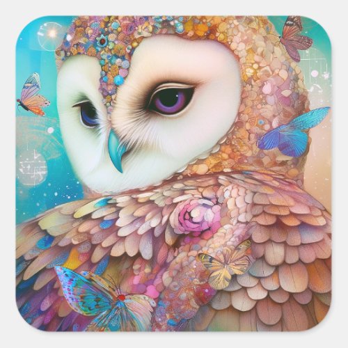 Surreal Owl Fantasy Art Square Sticker