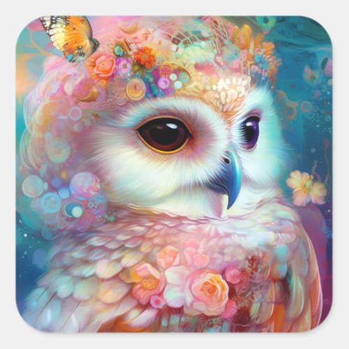 Surreal Owl Fantasy Art Square Sticker