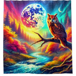 Surreal Owl Moon Landscape Shower Curtain