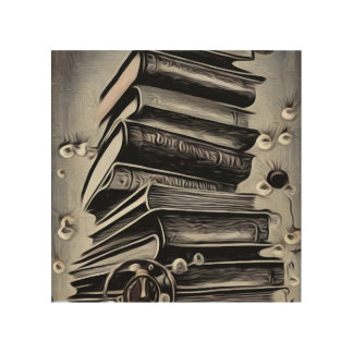 Surreal Painted Book Stack Wood Wall Art