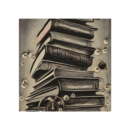 Surreal Painted Book Stack Wood Wall Art