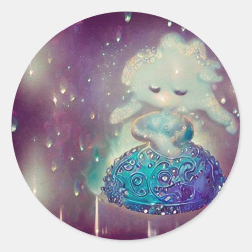 Surreal Painted Crystal Rain Doll Classic Round Sticker