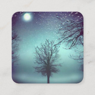 Surreal Painted Forest & Full Moon Square Business Card
