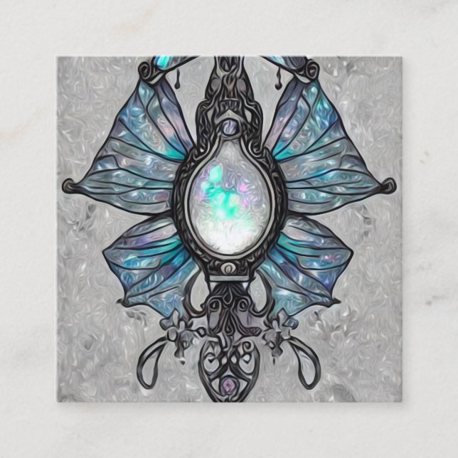 Surreal Painted Opal Wings Pendant Square Business Card (Front)