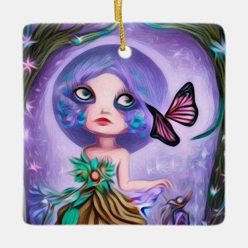 Surreal Painted Purple Hair Girl Ceramic Ornament