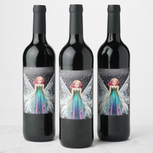 Surreal Painted Redhead Rainbow Fairy Wine Label