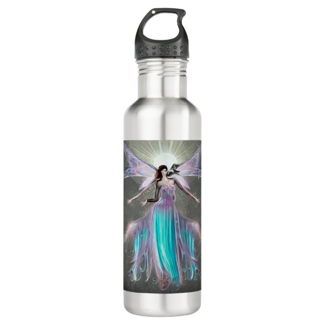 Surreal Painted Sunburst Fairy Stainless Steel Water Bottle (Front)