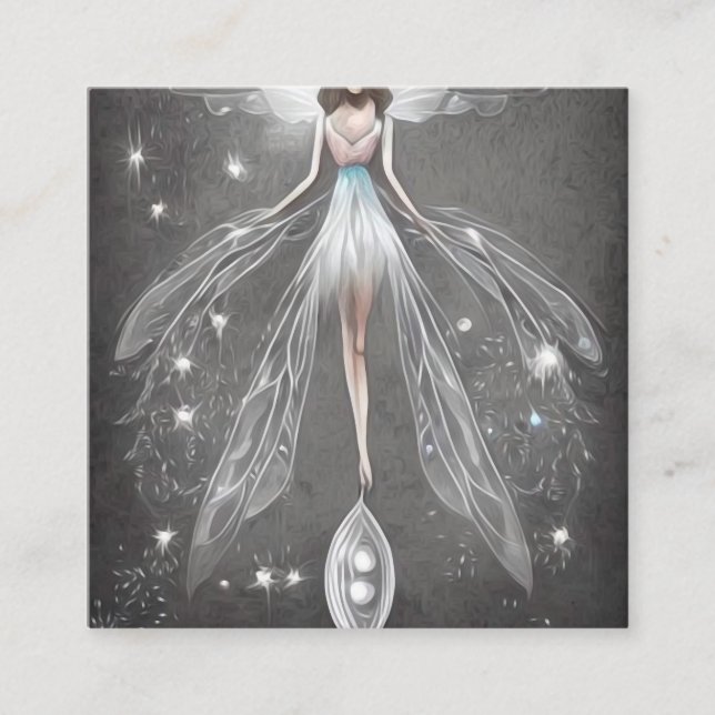 Surreal Painted White Dress Fairy Square Business Card (Front)