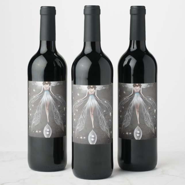 Surreal Painted White Dress Fairy Wine Label (Bottles)