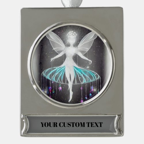 Surreal Painted White Glow Fairy Silver Plated Banner Ornament