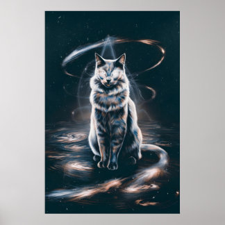 Surreal painting of a magical cat poster