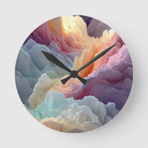 Surreal Pastel Rainbow Mountains Fantasy Landscape Round Clock