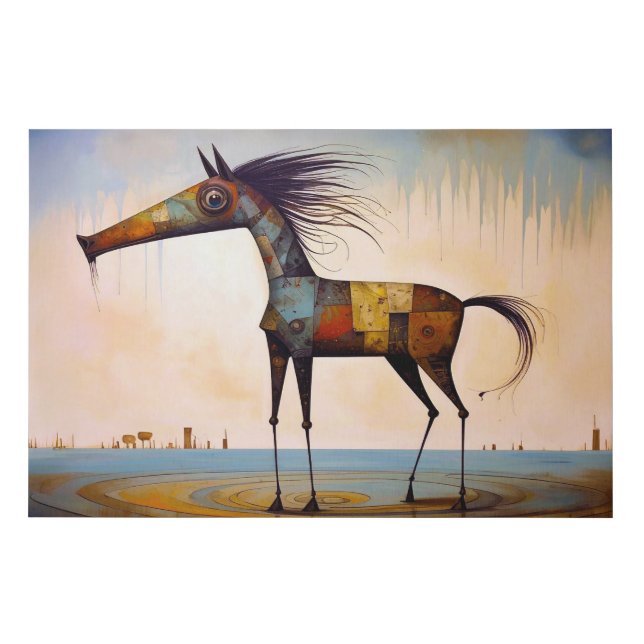 Surreal Patchwork Horse on Cosmic Surface Faux Canvas Print (Front)