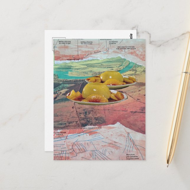 Surreal Peach Mountains Collage Postcard (Front/Back In Situ)