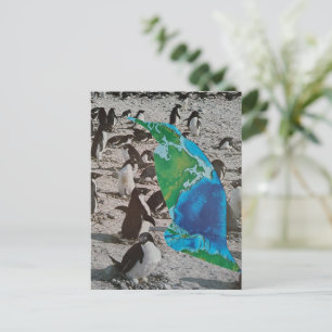 Surreal Penguins and Blue Green Earth wildlife Postcard