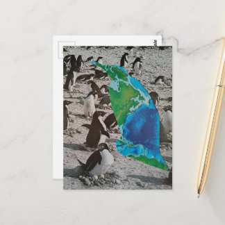 Surreal Penguins and Earth wildlife collage Postcard