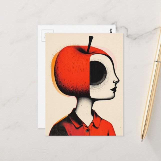 Surreal Person with an Apple Head Postcard (Front/Back In Situ)