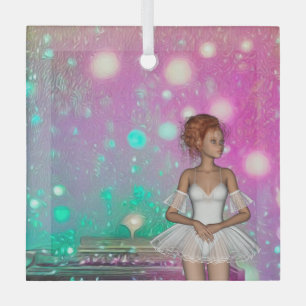 Surreal Piano Green & Pink Background & Ballerina Glass Ornament