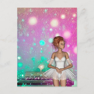 Surreal Piano Green & Pink Background & Ballerina Postcard