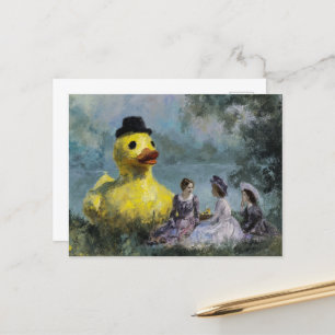 Surreal Picnic in Park With a Giant Duck in a Hat Postcard