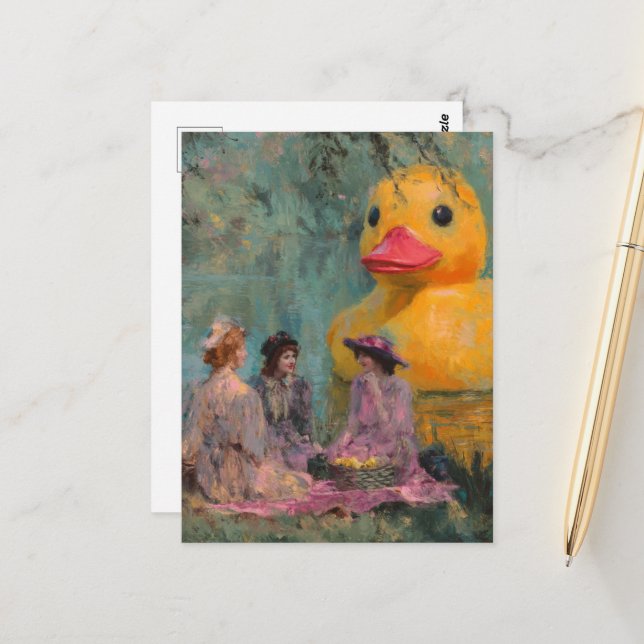 Surreal Picnic With Rubber Duck Postcard (Front/Back In Situ)