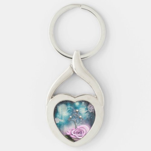 Surreal Pink Rose  Pearls Keychain