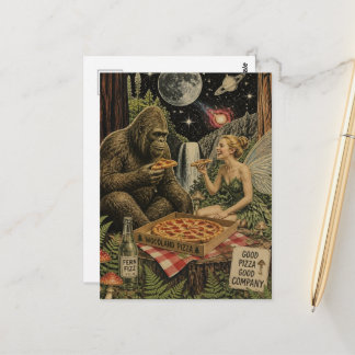 Surreal Pizza Night With Sasquatch and the Fairy Postcard
