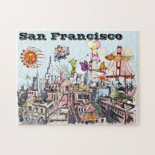 Surreal Pop Art Busy City of San Francisco Jigsaw Puzzle