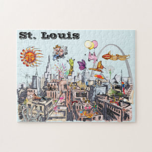 Surreal Pop Art Busy City of St. Louis Jigsaw Puzzle