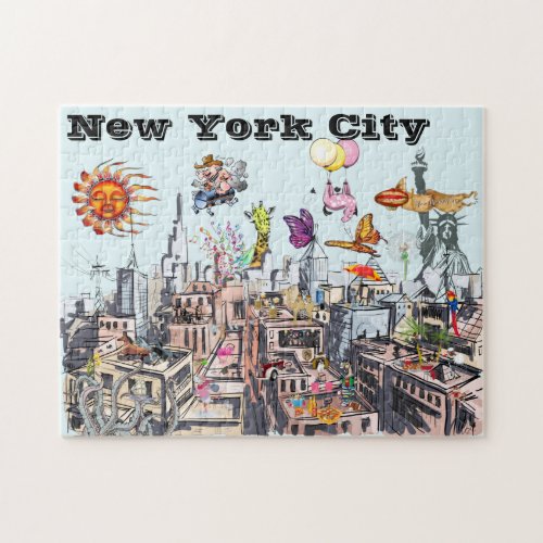 Surreal Pop Art Busy New York City Jigsaw Puzzle