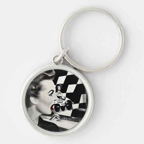 Surreal Pop Art Retro Diner Waitress Keychain